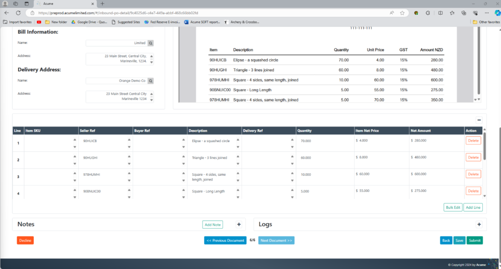 Confirm line details Review the extracted line data tso ensure all lines have been extracted and your supplier code and the quantities are correct.